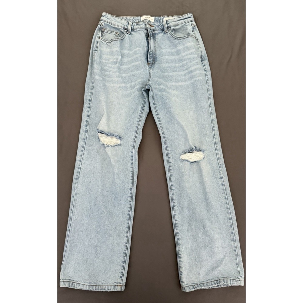 Cotton On Slim Straight Jeans Womens Size 10 Light Wash Distressed High Rise‎